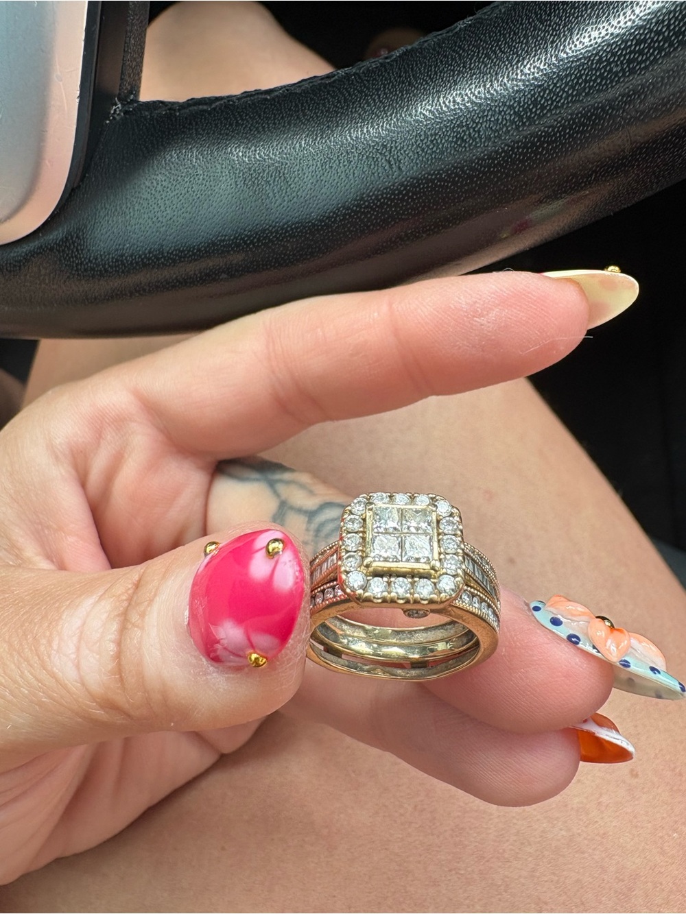 Zales Gold Square Diamond Wedding ring set comes with band and engagement ring